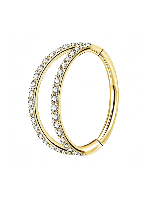 Conch Piercing Jewelry Double Row Diamonds Cartilage Earrings Stainless Steel Earring Hoop Daith Ring with Shiny Clear CZ piercing jewelry (16G 12mm)