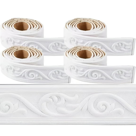 SELIVO Diy 354 X 2In Crown Molding Peel and Stick Foam White Self Adhesive Flexible Trim 3D Sticky Vintage Decorative Wallpaper Border Wall Edging Foam Baseboard Mirror Border Wall Lines Hotel Diy