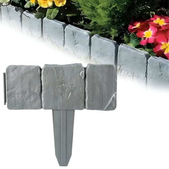 SELIVO Garden Landscape Edging Border No Dig,1Pcs Flower Bed Edging Borders,Imitation Stone Effect Lawn Edging,Lawn Fence Plastic Cobblestone Effect Lawn Trimming 9.8"X9"