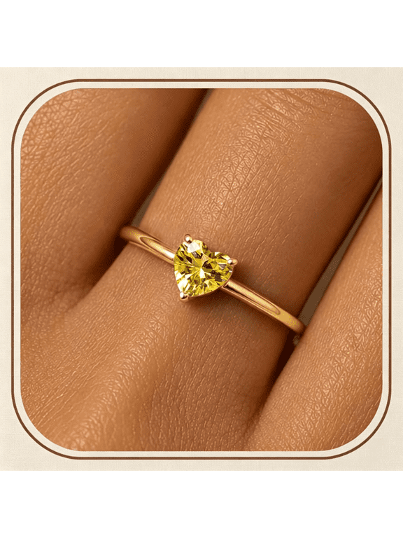 Heart Gold Birthstone Rings for Women Promise Rings for Her Non Tarnish,Stackable Gemstone Pinky Ring,Dainty Thumb Ring,Engagement Wedding Bands,14K Gold Plated Jewelry Gift Size 5-10
