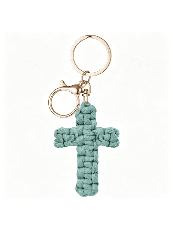 Macrame Cross Keychain,Jesus Key Chain Christian Car Accessories Handmade Soft Cross Keychain Boho Decor for Women Men Gifts Cross Keychain