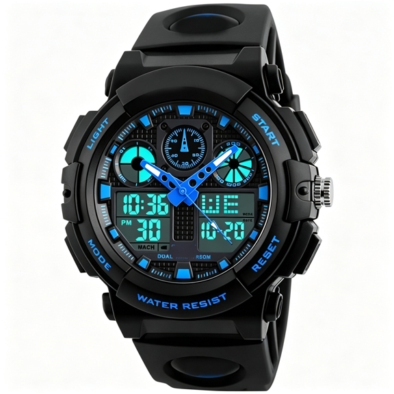 SELIVO Men'S Digital Analog Sports Military Watches Waterproof Outdoor Led Backlight Display Alarm Stopwatch Waterproof Watch,Blue