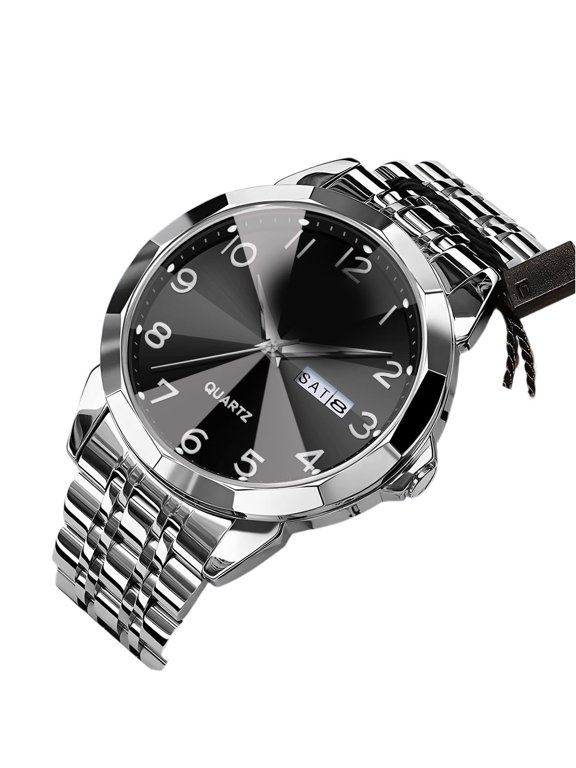 Mens Watch MenS Quartz Watch Stainless with Date Window for Business Work Sport Casual Elegant Gifts Black, Business Work Sport Watch for Men