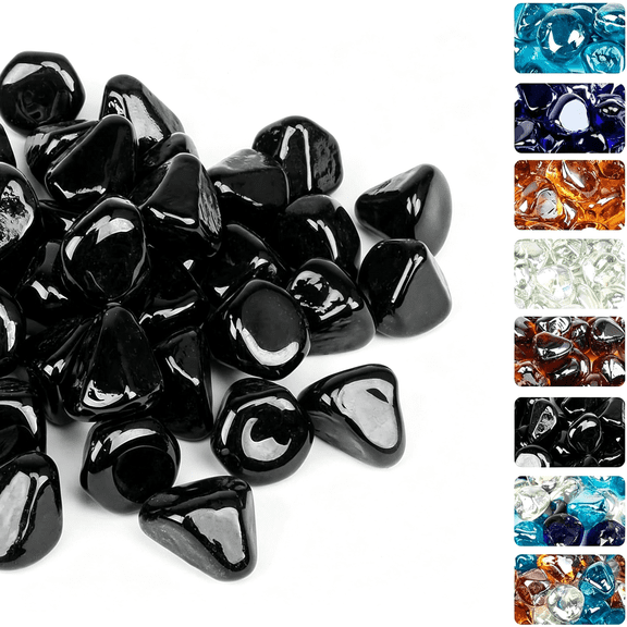 SELIVO Onyx Black Fire Glass Diamonds for Fire Pit,1" High Luster Reflective Tempered Glass Rocks for Natural Or Propane Fireplace,Safe for Outdoors and Indoors Firepit Glass,10 Pounds