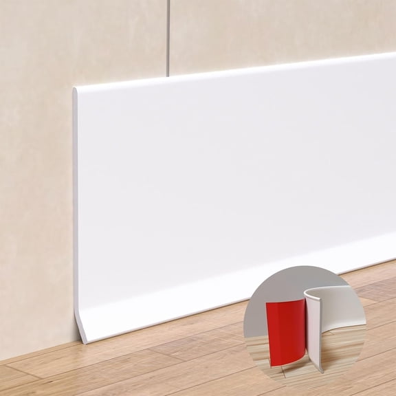 SELIVO Peel and Stick Vinyl Baseboard Trim, 6 in X 20 Ft, White | Flexible Self-Adhesive Vinyl Wall Base for Clean Indoor Floor-To-Wall Edges, Corners, and Cove Base Applications