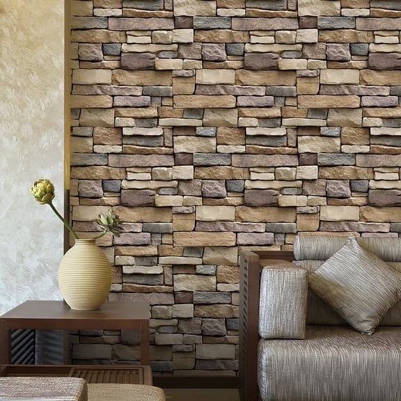 SELIVO Peel and Stick Brick Wallpaper, Brown Beige Stone Contact Paper