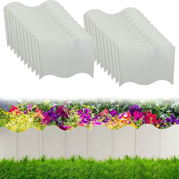 SELIVO Plastic Garden Fence Edging,40-Pack White Interlocking Landscaping Edging,Creates a Clean Look & Low Maintenance,Flexible Lawn Edging for Outdoor Patio Pathway