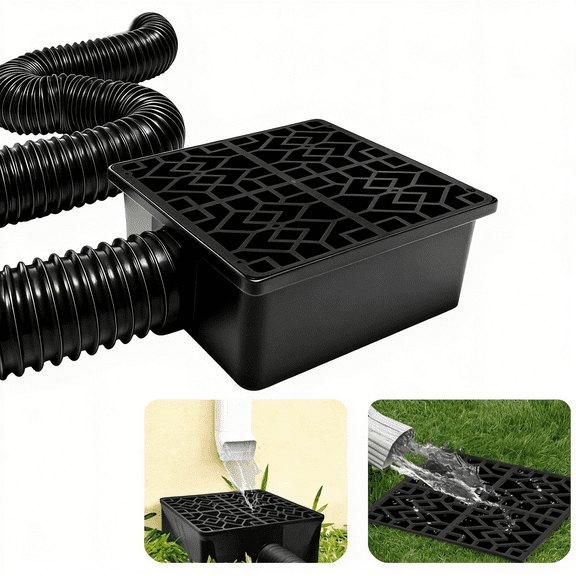 SELIVO Rain Gutter Downspout Extensions with 1010In Catch Basin,Low-Profile Downspout Extender,Flexible Drainage Pipe Extends to 6.5Ft,French Drain Kit&Rainwater Diverter
