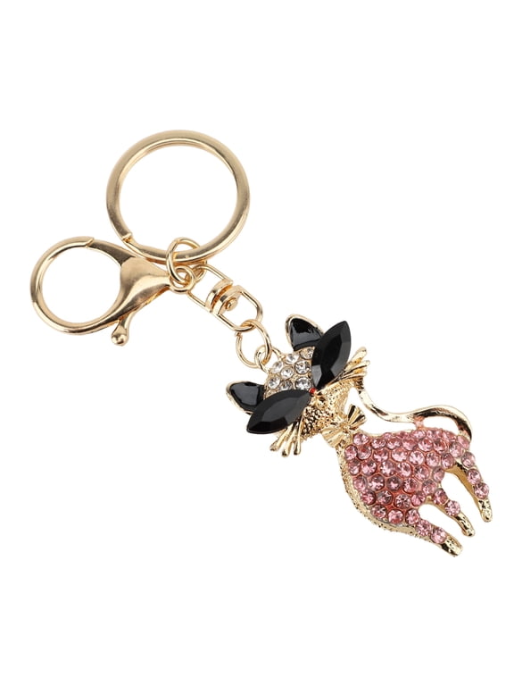 Rhinestone Keychain Multifunctional Cute Bling Cat Shape Backpack Purse Bag Charm Keyring for Women Girls Car Keys Pendant Accessories,Pink,Total Length 4.72 inches / 12 cm