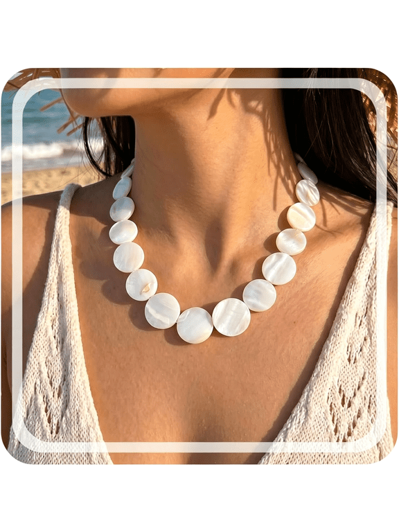 Shell Necklace for Women Chunky Beaded Necklace Seashell Necklace Beach Jewelry Starfish Necklace Boho Statement Collar Necklace Summer Vacation Gift white shell necklace