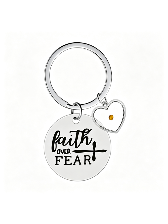 Stainless Steel Faith Over Fear Keyring Christian Faith Cross Inspirational Keychain Mustard Seed Charms Keyring for Men Y1017 Key Chains