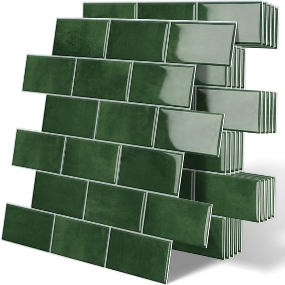 SELIVO Thick Green Peel and Stick Backsplash Subway Tile 3D Brick Self Adhesvie Wall Tiles for Kitchen Bathroom Backsplash Tile Peel and Stick (10-Sheet,12"12")