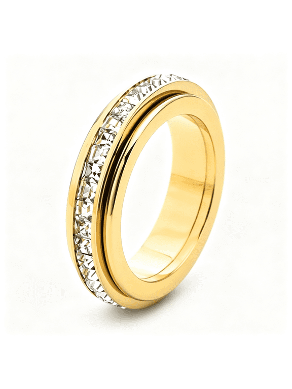 Titanium Steel Cubic Zirconia Spinner Ring for Women Relieving Anxiety Fidget Ring Jewelry Anxiety Relief Gold Fidget Ring