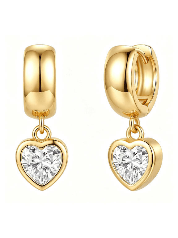 Trendy Gold Dangle Earrings for Women, Chunky Statement CZ Hoops | Bezel-Set Cubic Zirconia Charm, 14K Gold Plated, Lightweight Hypoallergenic Jewelry, Fashion Accessories, Gifts for Women