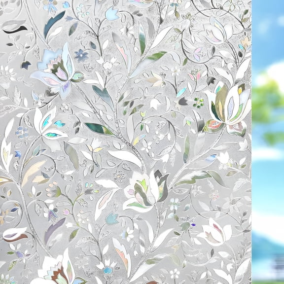 SELIVO Window Film,Window Privacy Film,Window Vinyl Glass Covering,Stained Glass Decorative Film,Window Film Privacy Frosted Static Clings,Non-Adhesive,No-Glue (17.5 X 78.7 Inch)