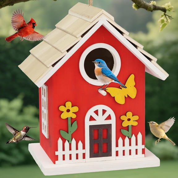 SELIVO Wooden Bird Houses Bird House for Outside,Red Wood Bird House for Outdoors,Nesting Box with Sturdy Rope,Haing Bird Houses for Garden Blue Bird Hummingbird Wren Cardinal Swallow Sparrow F"