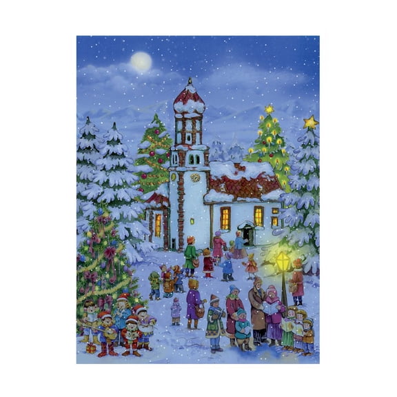 ADV70144 - Sellmer Advent Calendar - Nighttime Snowy Church Scene - 14.5"H x 10.5"W x .1"D