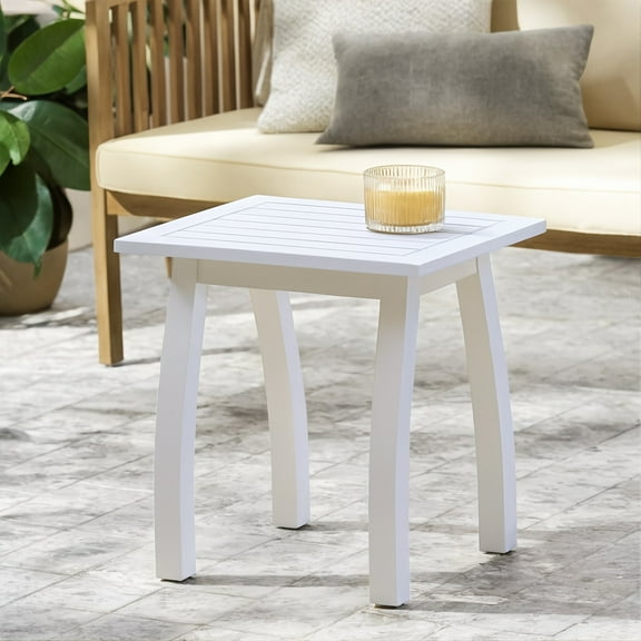 SELMA Acacia wood Accent Side Table in White PU, Weather-Resistant Rectangular End Table for Patio, Garden, Lawn, and Living Room(White PU)