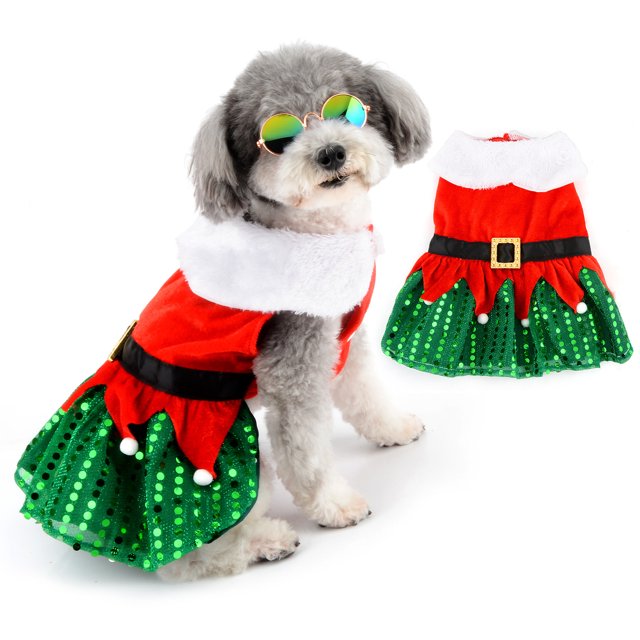 SELMAI Dog Christmas Costume Puppy Santa Claus Dress Sparkly Sequins