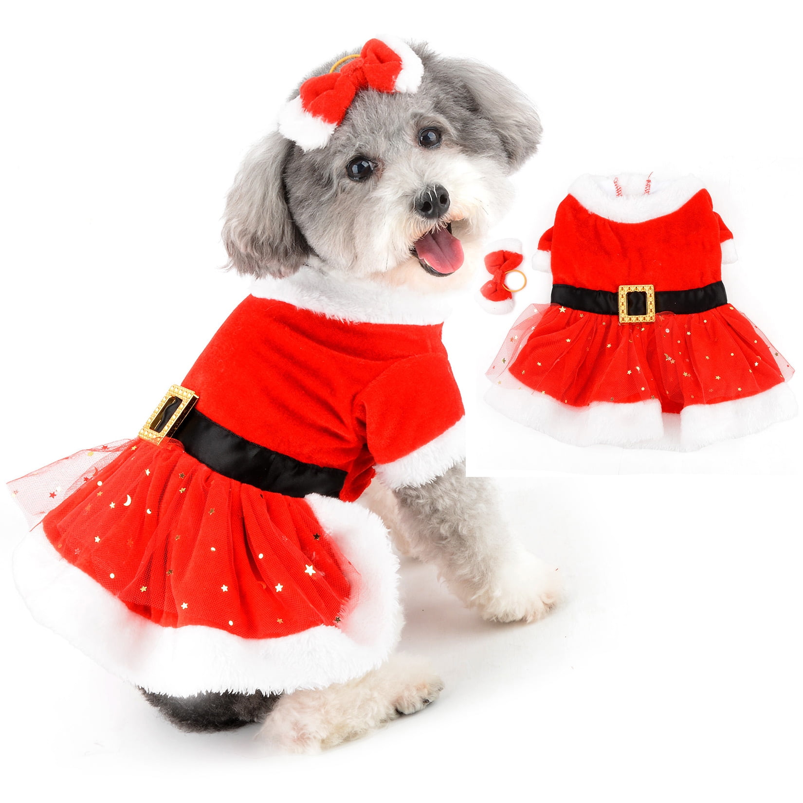 SELMAI Dog Christmas Costume Puppy Santa Claus Dress with Belt Pet ...