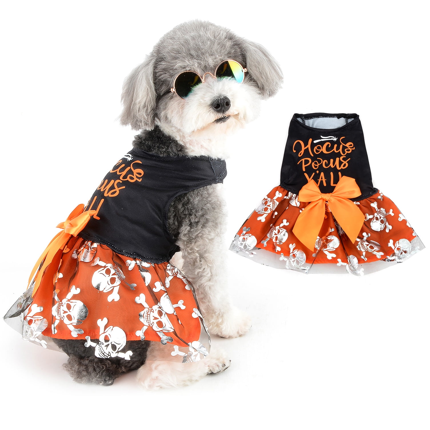 SELMAI Halloween Dog Dress Cute Girl Doggies Skull Tulle Skirt Outfits