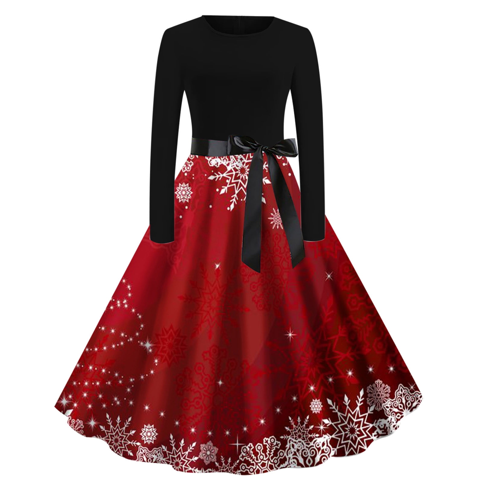 SELONE 1950s Dress for Women Christmas Long Sleeve Cocktail Dress Crew