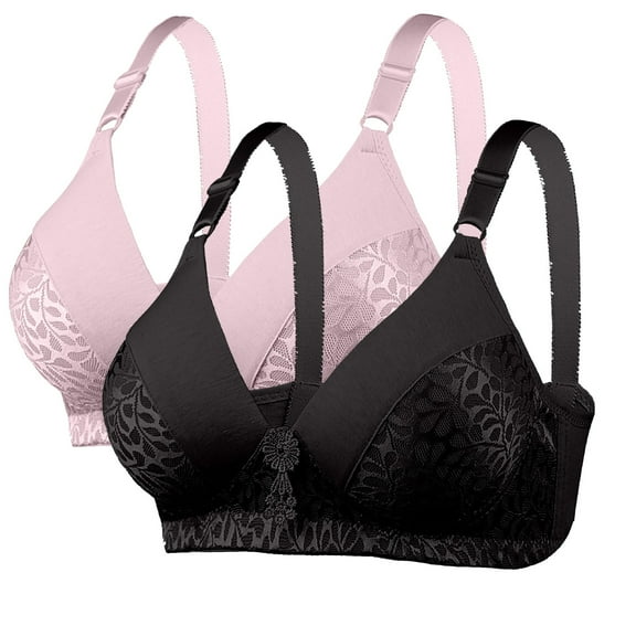 SELONE 2 Pack Bras for Women No Underwire Lace Push Up Lightly Padded Wireless Bra T-Shirt Bralettes Plus Size Comfortable Underwear