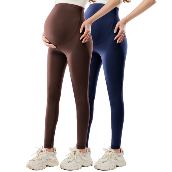 SELONE 2 Packs Maternity Leggings over the Belly Stretchy Trousers High Waisted Pants Breathable Bottoms