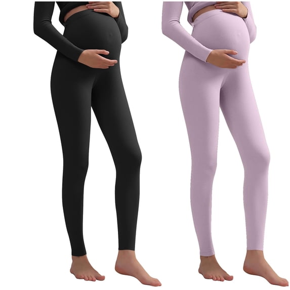 SELONE 2 Packs Women's Maternity Leggings Over The Belly Pants Adjustable Waistband Thermal Trousers Winter Underwear