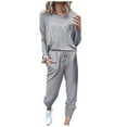 thumbnail image 1 of SELONE 2 Piece Casual Sets For Women Long Sleeve Pullover Tops Long Lounge Trousers Crew Neck Lounge Outfits Loose Fit Taper Leg Fashion Suits Solid Jogger Sets Streetwear Fall Wintern Clothes Gray, 1 of 4
