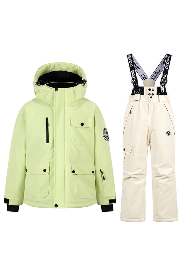 2 Piece Snowsuits for Boys Girls Kids Hoodies Warm Puffer Jacket Windproof Waterproof Winter Overalls 9-10 Years