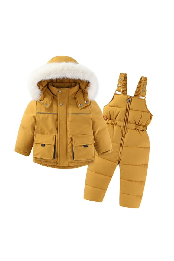 2 Piece Snowsuits for Kids Girls Boys Fleece Hoodies Warm Puffer Jacket Windproof Waterproof Overalls 6 Years