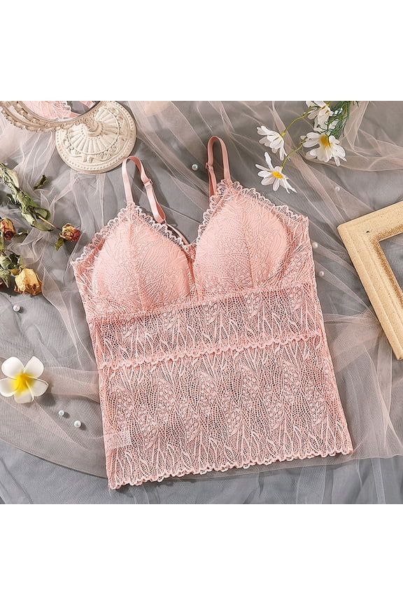 Bras for Women Longline Cami Bras Padded Lace Long Tank Top Bra Lightly Chest Wrapped Hollow Out Lingerie Chest Tube Beauty Back Camisole Base Everyday Bras for Women Dark Blue one size