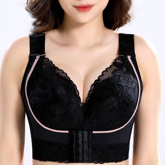 SELONE Everyday Bras for Women Push Up No Underwire Plus Size Cotton Everyday Shaper Bras for Sagging Breasts No Sponge No Steel Ring Large Size Large Cup Body Sculpting Gathering Collar Black