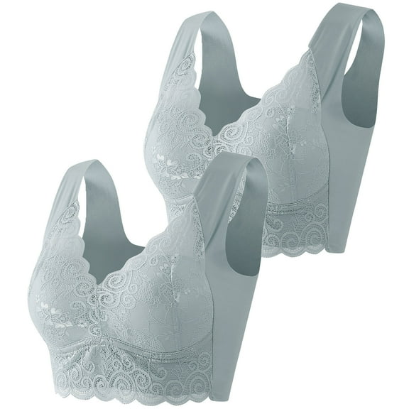 SELONE 2023 Everyday Bras for Women Push Up No Underwire for Small Breast Plus Size Lace for Sagging Breasts Fashion Beauty Back Solid Strap Wrap Underwear Nursing Bras for Breastfeeding Gray XXXXXL