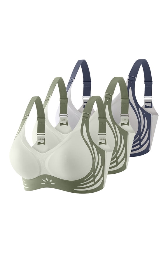 3 Pack Bras for Women Seanless Cotton Soft Support Bra T-Shirt Bralettes Breathable Color Blocked Comfortable Underwear