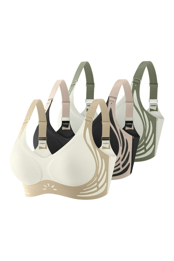 3 Pack Bras for Women Seanless Cotton Soft Support Bra T-Shirt Bralettes Breathable Color Blocked Comfortable Underwear