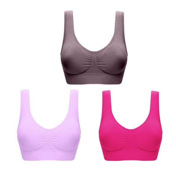 SELONE 3 Pack Plus Size Sports Bras for Women Push Up Wireless Seanless Support Bra T-Shirt Bralettes Soft Underwear