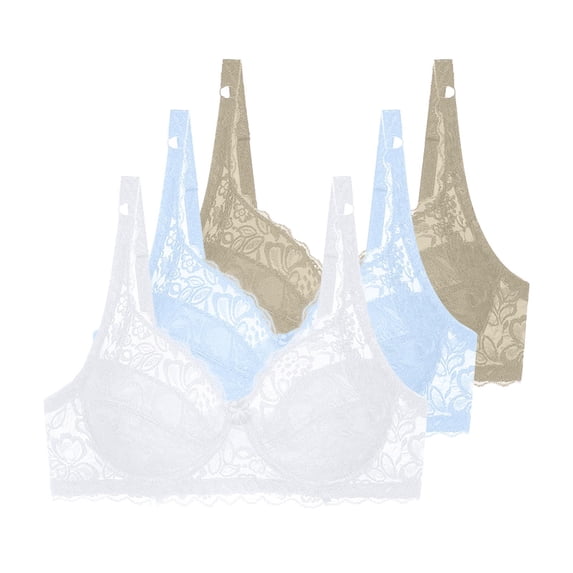 SELONE 3 Pack Womens Bras Underwire Push up Lace Plus Size Lightly T Shirt Bra Wide Strap Bras Breathable Underwear