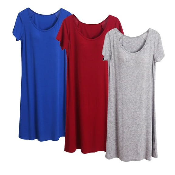 Lorytime 3 Piece Nightgowns for Women Plus Size Built in Bra Bathrobes Crewneck Short Sleeve Sleepwear Soft Loungewear