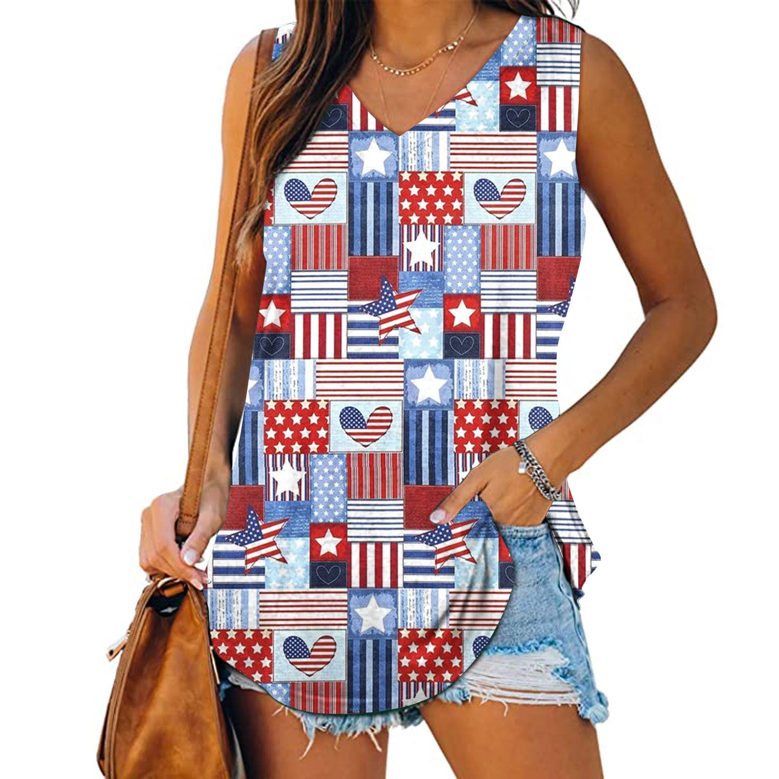 SELONE 4th of July Sleeveless Shirts American Flag Clothing Oversize ...