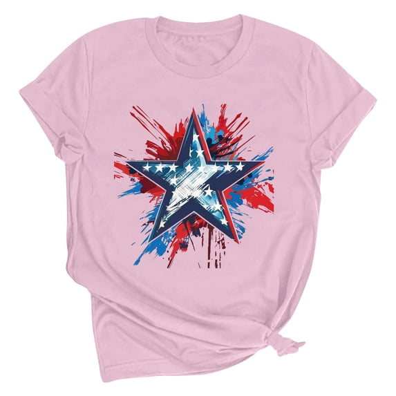 SELONE 4th of July Womens Shirts Trendy Star Tops Crewneck Short Sleeve Clothes Independence Patriotic Graphic Wear