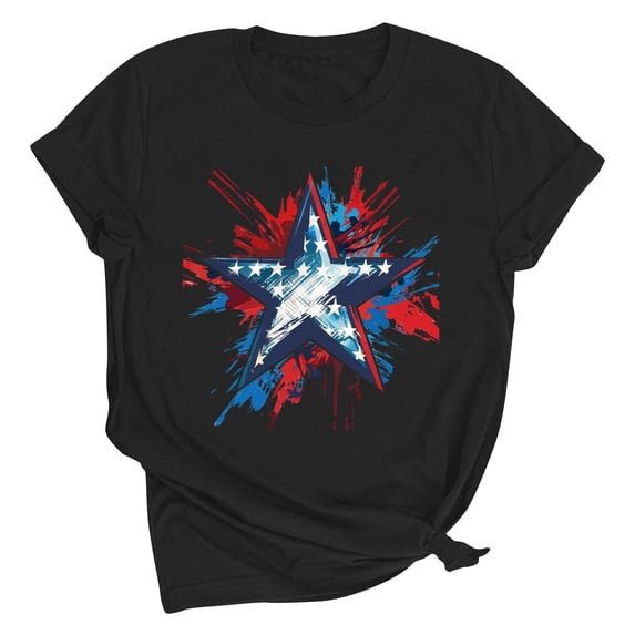 SELONE 4th of July Womens Shirts Trendy Star Tops Crewneck Short Sleeve Clothes Independence Patriotic Graphic Wear