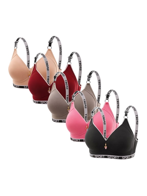 5 Pack Lightly Lined Underwire Bras for Women Wireless Push Up T Shirt Bra Spaghetti Strap Bras Solid Underwear