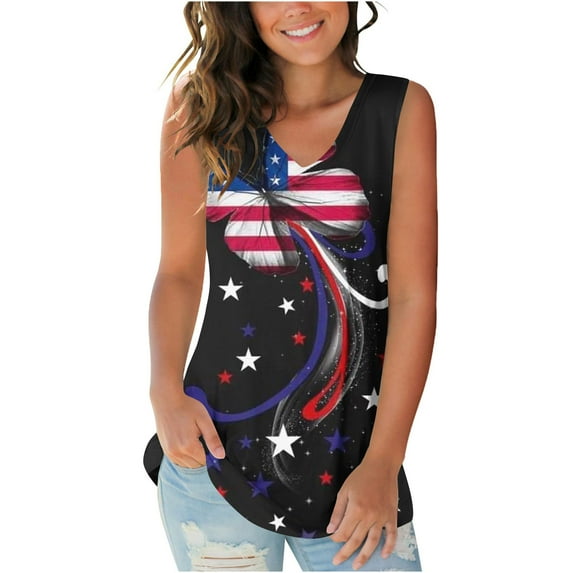 SELONE American Flag T Shirts Independence Day Summer Tops for Women Fashion Tops Casual Loose Fit Tee Shirts Blouse Round Neck Shirt Perfect for Any Independence Day Celebration Red L