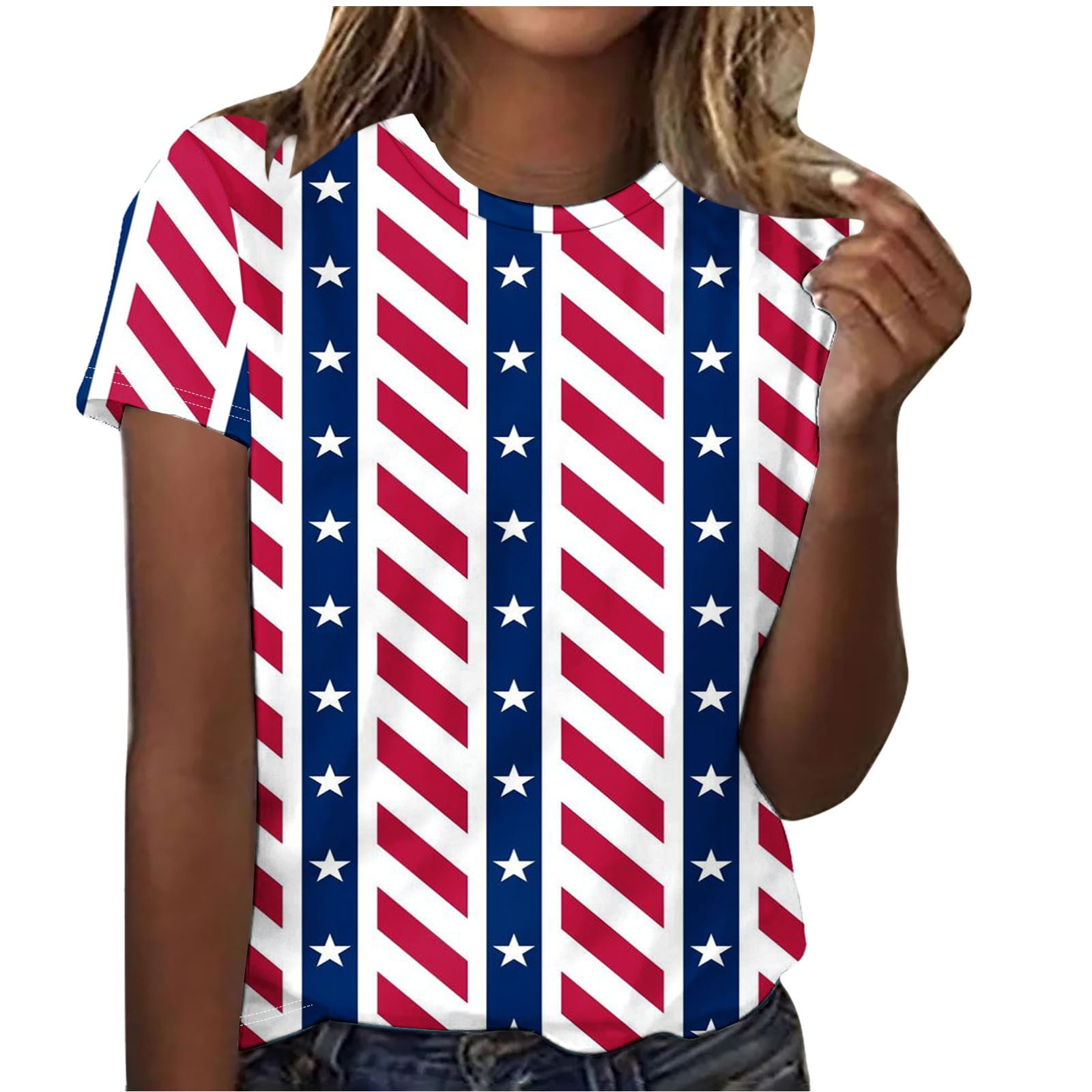 SELONE American Flag Women Short Sleeve T-Shirts Star Striped Fashion ...