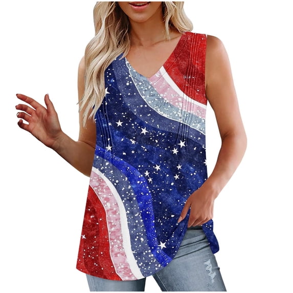 SELONE American Flag Womens Tank Tops Loose Star Striped Fashion Holiday Wear Outfits Red S