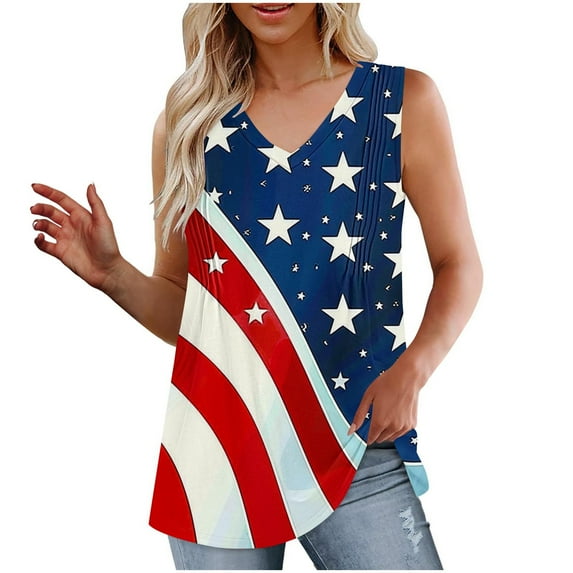 SELONE American Themed Womens Tank Tops Loose Star Striped Fashion Holiday Wear Outfits Red M