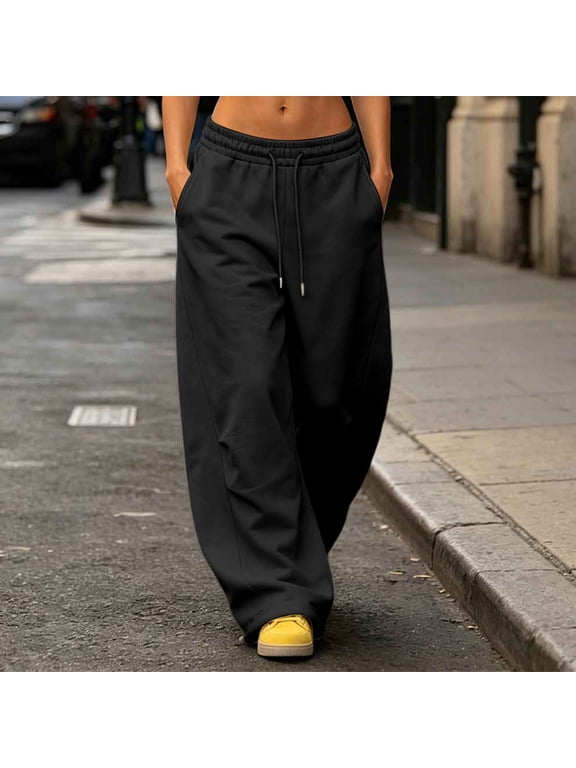 Barrel Sweatpants Women Drawstring Wide Leg Long Pants Fleece Liner Baggy Pants with Pockets Fall Workout Wear