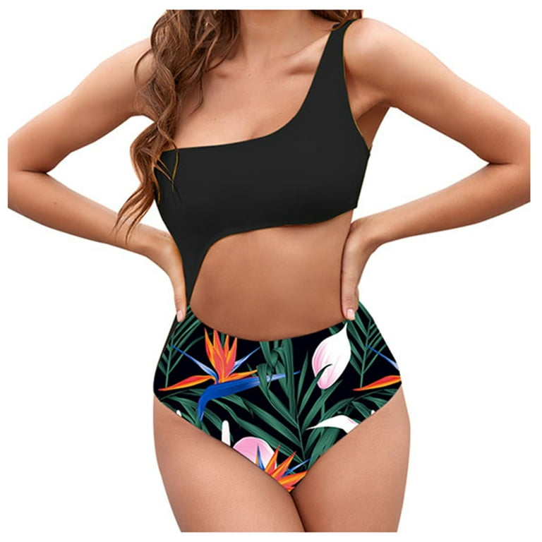SELONE Bathing Suit for Women One Piece Monokini Plus Size Tummy Control  Large Bust Romper Halter Hawaiian Beach Beachwear Fashion Tummy Control